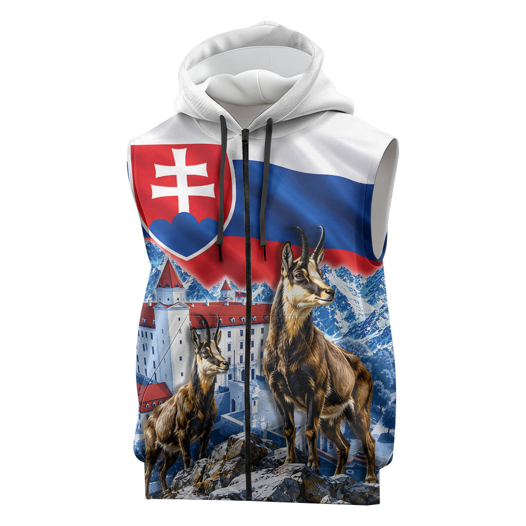 Slovakia Where Eagles Fly Sleeveless Zip Hoodie Bratislava Castle Chamois Eagle Patriotism