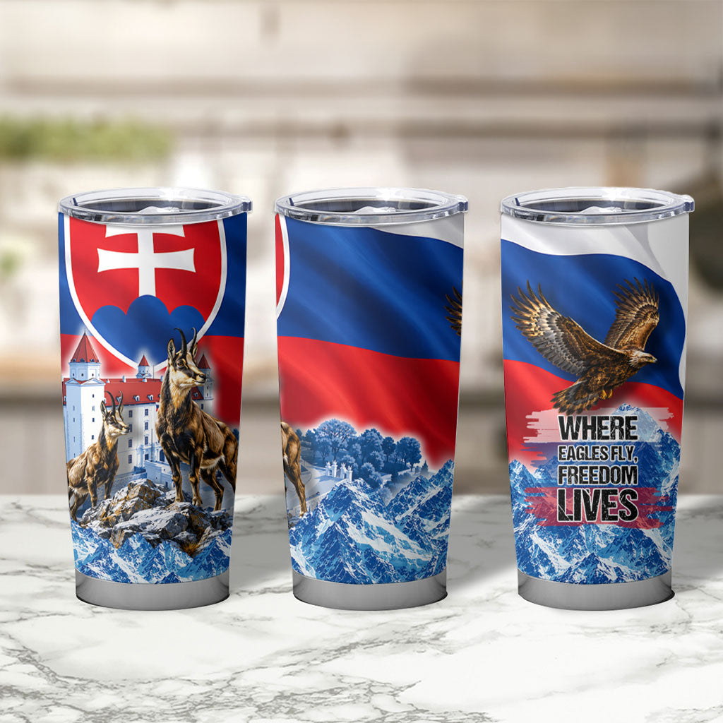 Slovakia Where Eagles Fly Tumbler Cup Bratislava Castle Chamois Eagle Patriotism