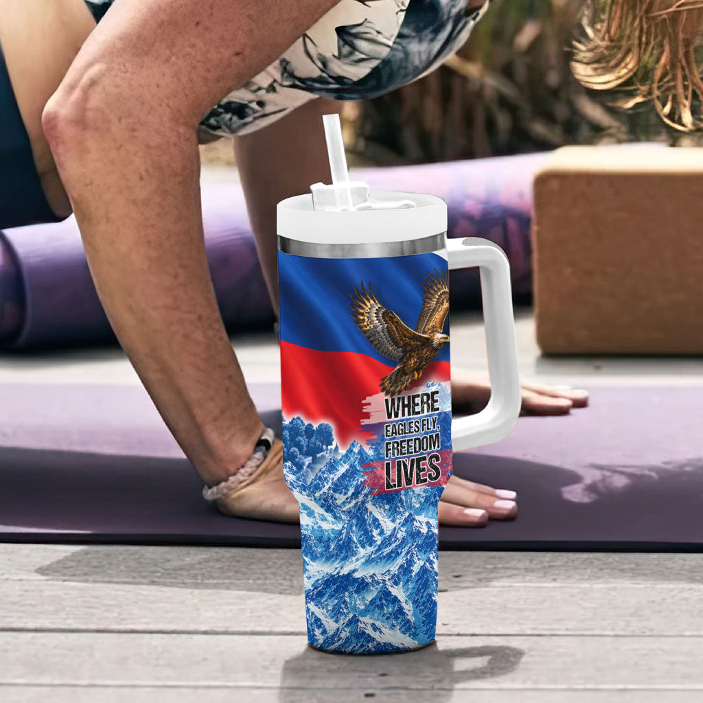 Slovakia Where Eagles Fly Tumbler With Handle Bratislava Castle Chamois Eagle Patriotism