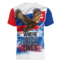 Slovakia Where Eagles Fly Women V-Neck T-Shirt Bratislava Castle Chamois Eagle Patriotism