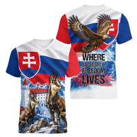 Slovakia Where Eagles Fly Women V-Neck T-Shirt Bratislava Castle Chamois Eagle Patriotism