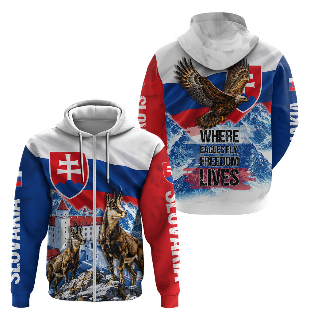 Slovakia Where Eagles Fly Zip Hoodie Bratislava Castle Chamois Eagle Patriotism