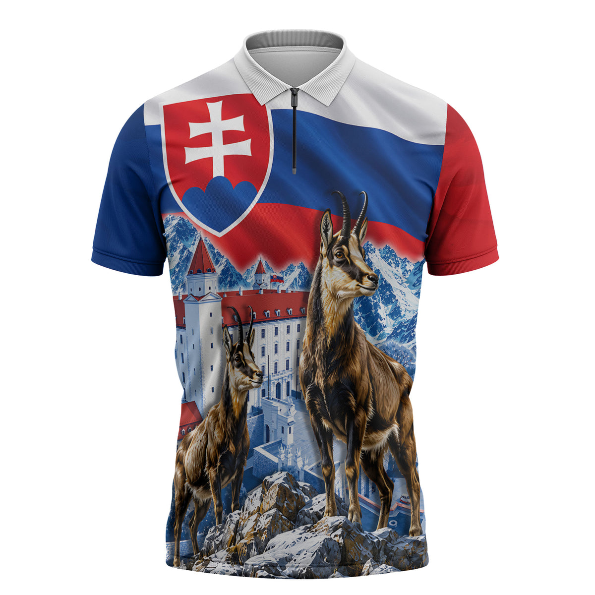 Slovakia Where Eagles Fly Zipper Polo Shirt Bratislava Castle Chamois Eagle Patriotism