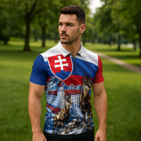 Slovakia Where Eagles Fly Zipper Polo Shirt Bratislava Castle Chamois Eagle Patriotism