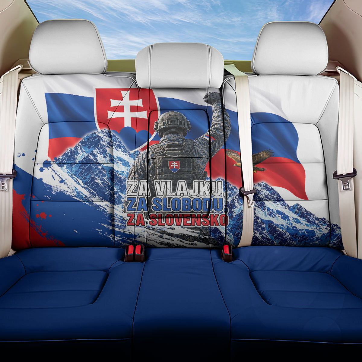 Slovakia Military Freedom Back Car Seat Cover Fighter Jets Soldier Eagle Mountain