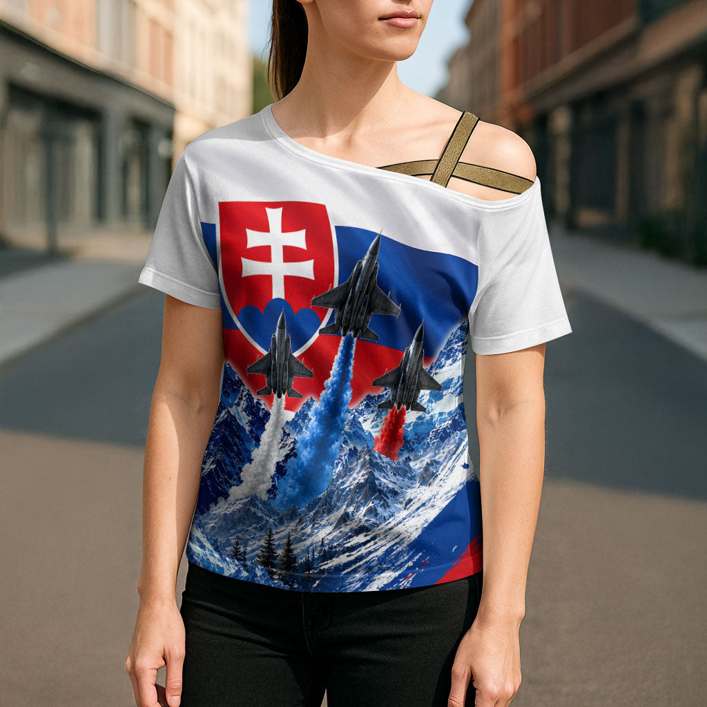 Slovakia Military Freedom Cross Shoulder Shirt Fighter Jets Soldier Eagle Mountain
