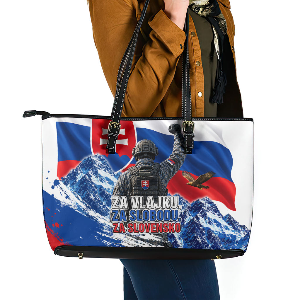 Slovakia Military Freedom Leather Tote Bag Fighter Jets Soldier Eagle Mountain