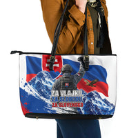 Slovakia Military Freedom Leather Tote Bag Fighter Jets Soldier Eagle Mountain
