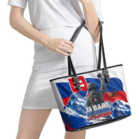 Slovakia Military Freedom Leather Tote Bag Fighter Jets Soldier Eagle Mountain