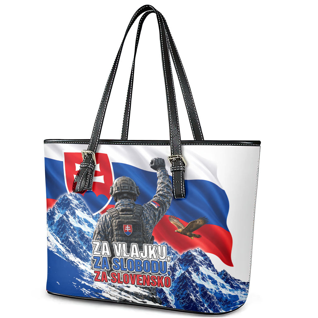 Slovakia Military Freedom Leather Tote Bag Fighter Jets Soldier Eagle Mountain