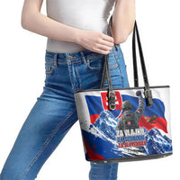 Slovakia Military Freedom Leather Tote Bag Fighter Jets Soldier Eagle Mountain