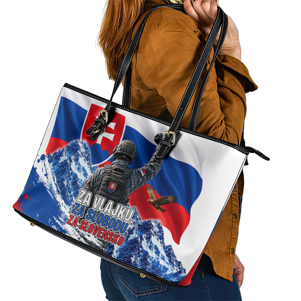 Slovakia Military Freedom Leather Tote Bag Fighter Jets Soldier Eagle Mountain