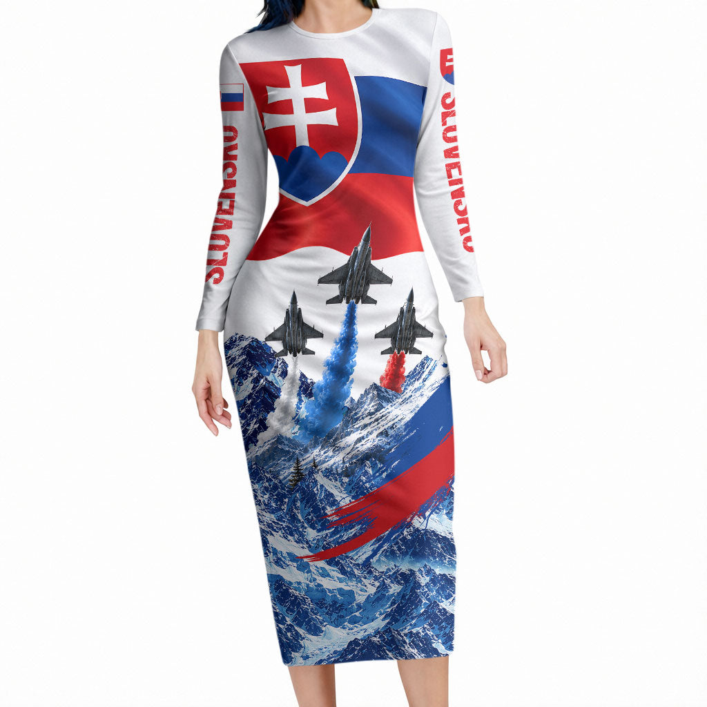 Slovakia Military Freedom Long Sleeve Bodycon Dress Fighter Jets Soldier Eagle Mountain