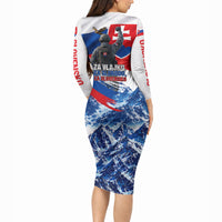 Slovakia Military Freedom Long Sleeve Bodycon Dress Fighter Jets Soldier Eagle Mountain