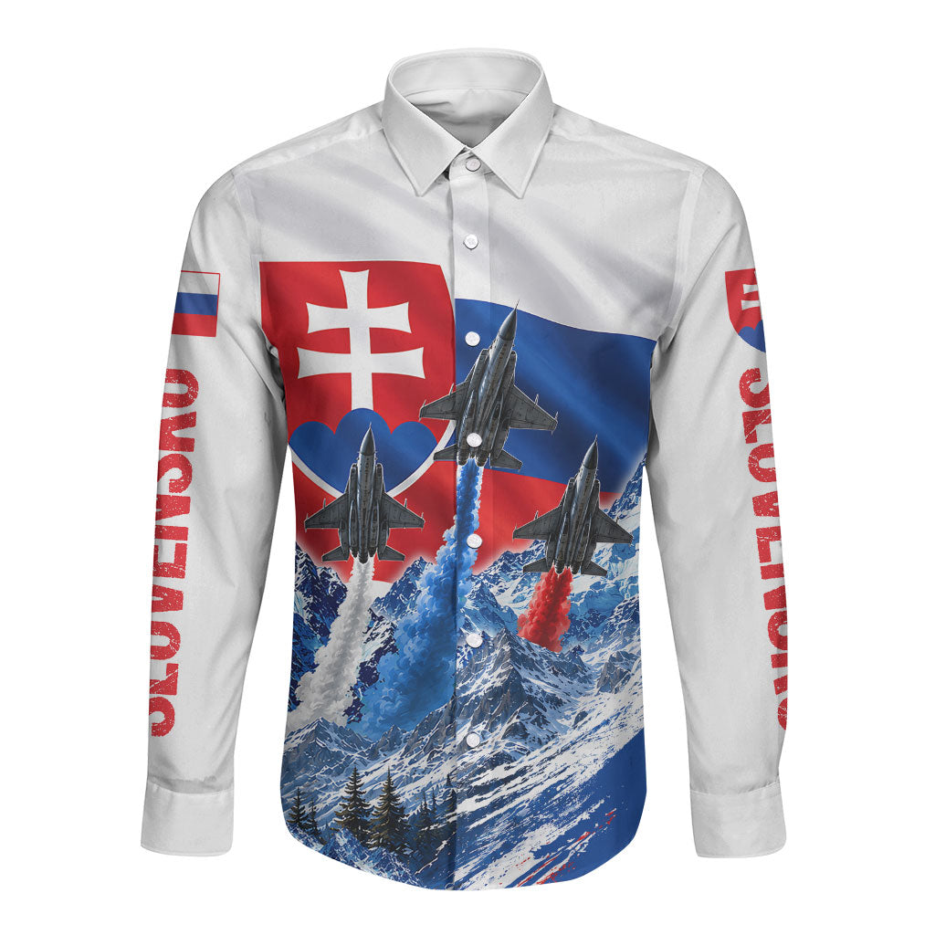 Slovakia Military Freedom Long Sleeve Button Shirt Fighter Jets Soldier Eagle Mountain