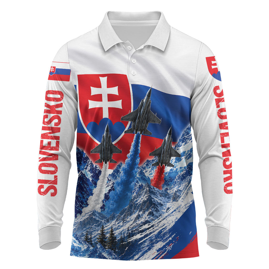 Slovakia Military Freedom Long Sleeve Polo Shirt Fighter Jets Soldier Eagle Mountain