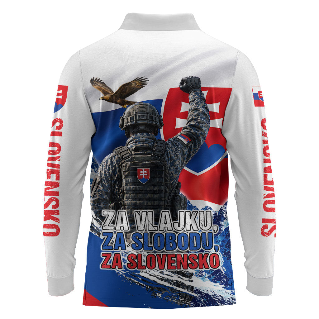 Slovakia Military Freedom Long Sleeve Polo Shirt Fighter Jets Soldier Eagle Mountain