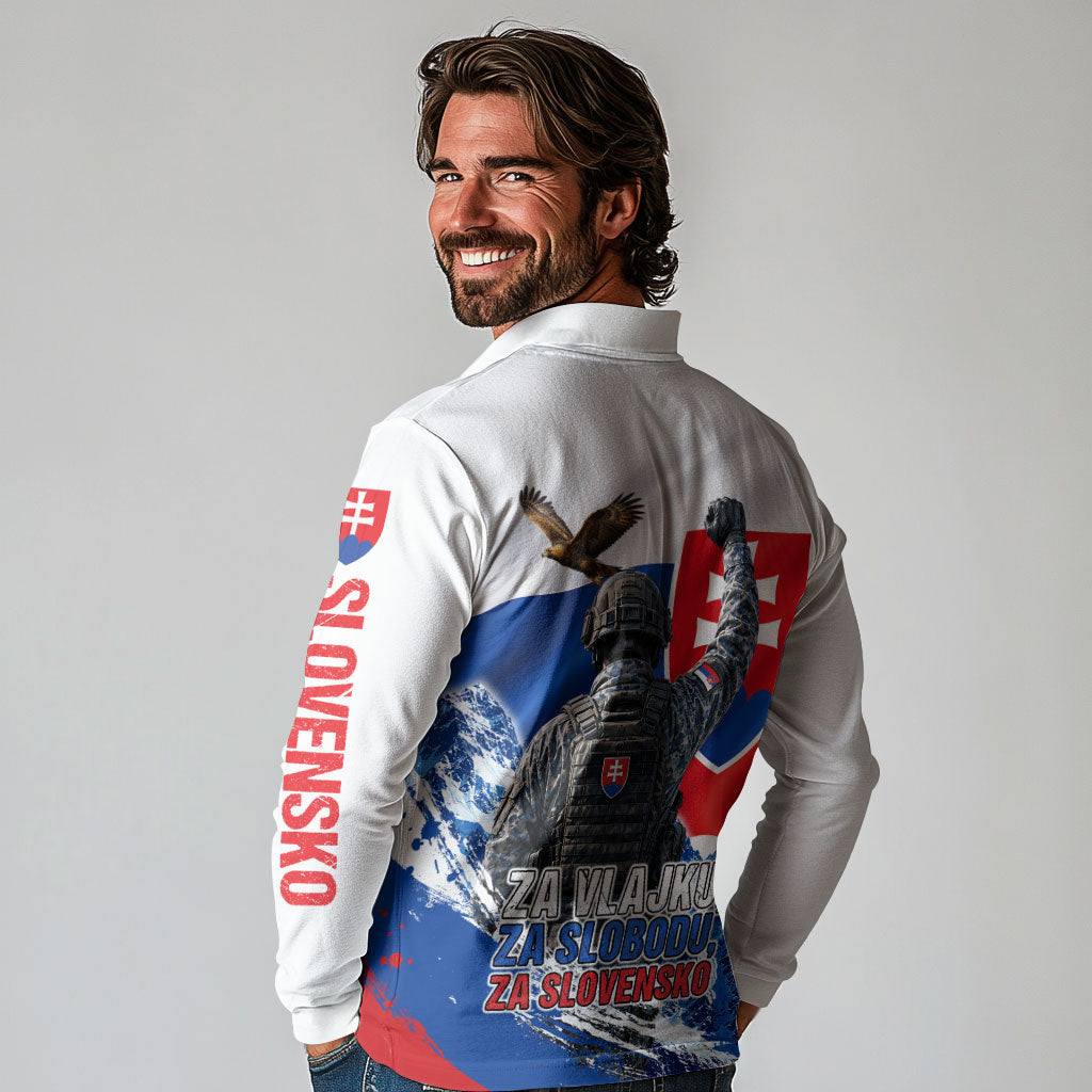 Slovakia Military Freedom Long Sleeve Polo Shirt Fighter Jets Soldier Eagle Mountain