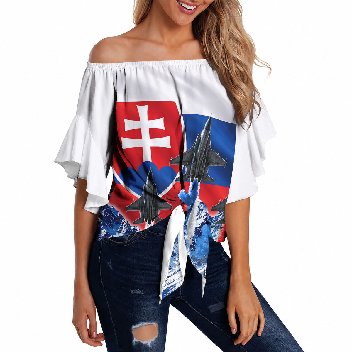 Slovakia Military Freedom Off Shoulder Wrap Waist Top Fighter Jets Soldier Eagle Mountain