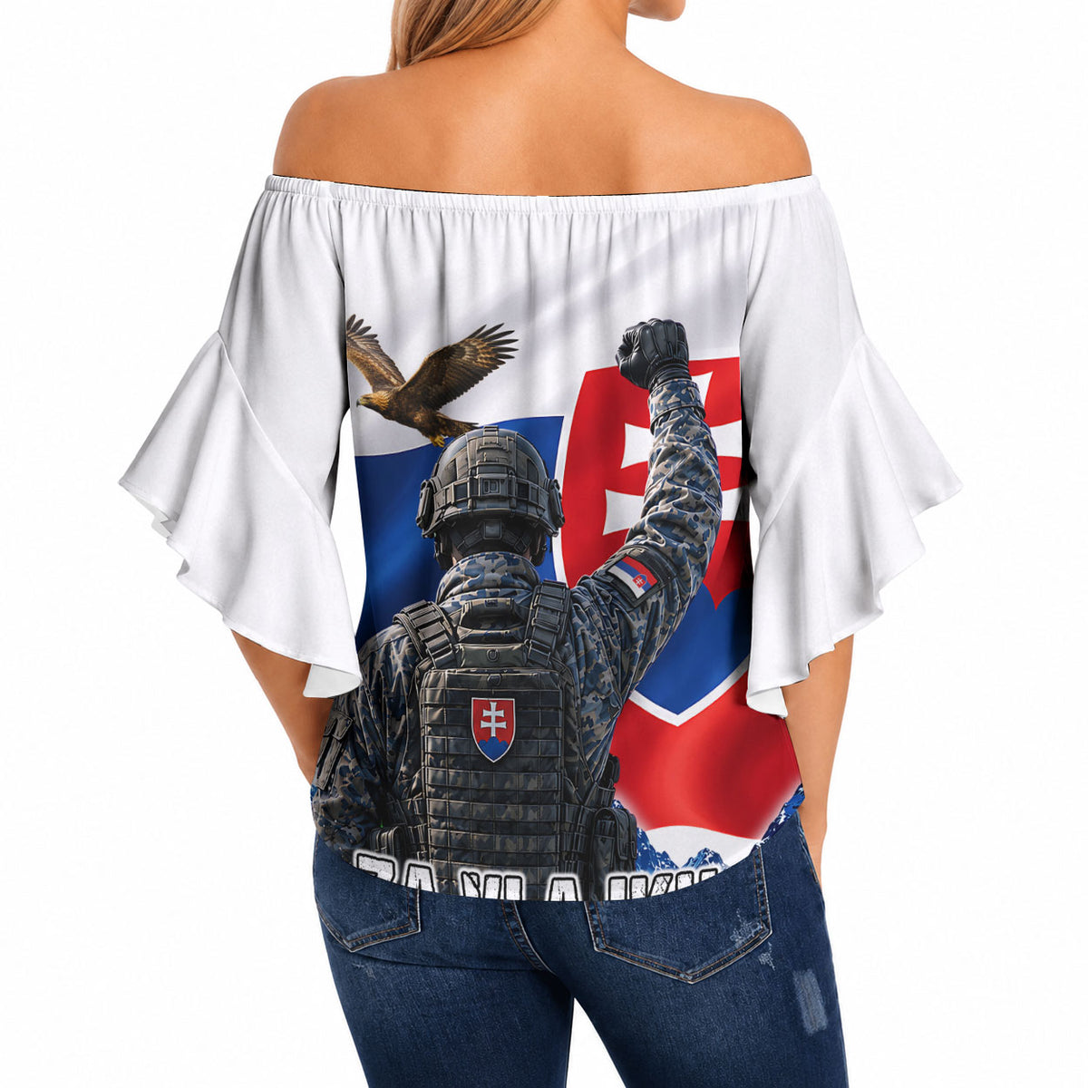 Slovakia Military Freedom Off Shoulder Wrap Waist Top Fighter Jets Soldier Eagle Mountain