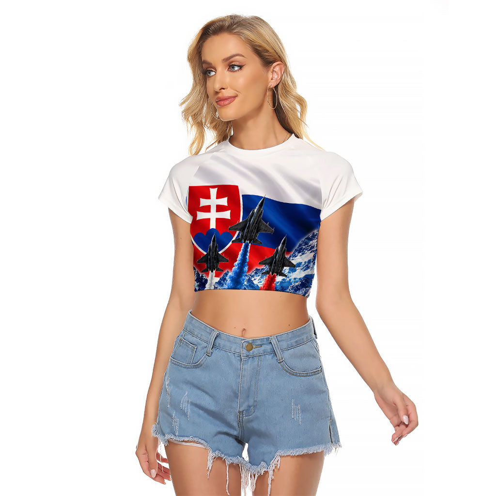 Slovakia Military Freedom Raglan Cropped T Shirt Fighter Jets Soldier Eagle Mountain