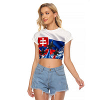 Slovakia Military Freedom Raglan Cropped T Shirt Fighter Jets Soldier Eagle Mountain