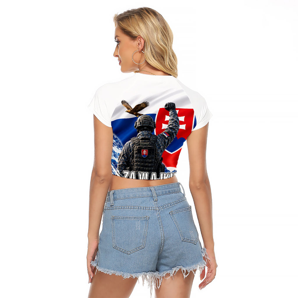 Slovakia Military Freedom Raglan Cropped T Shirt Fighter Jets Soldier Eagle Mountain