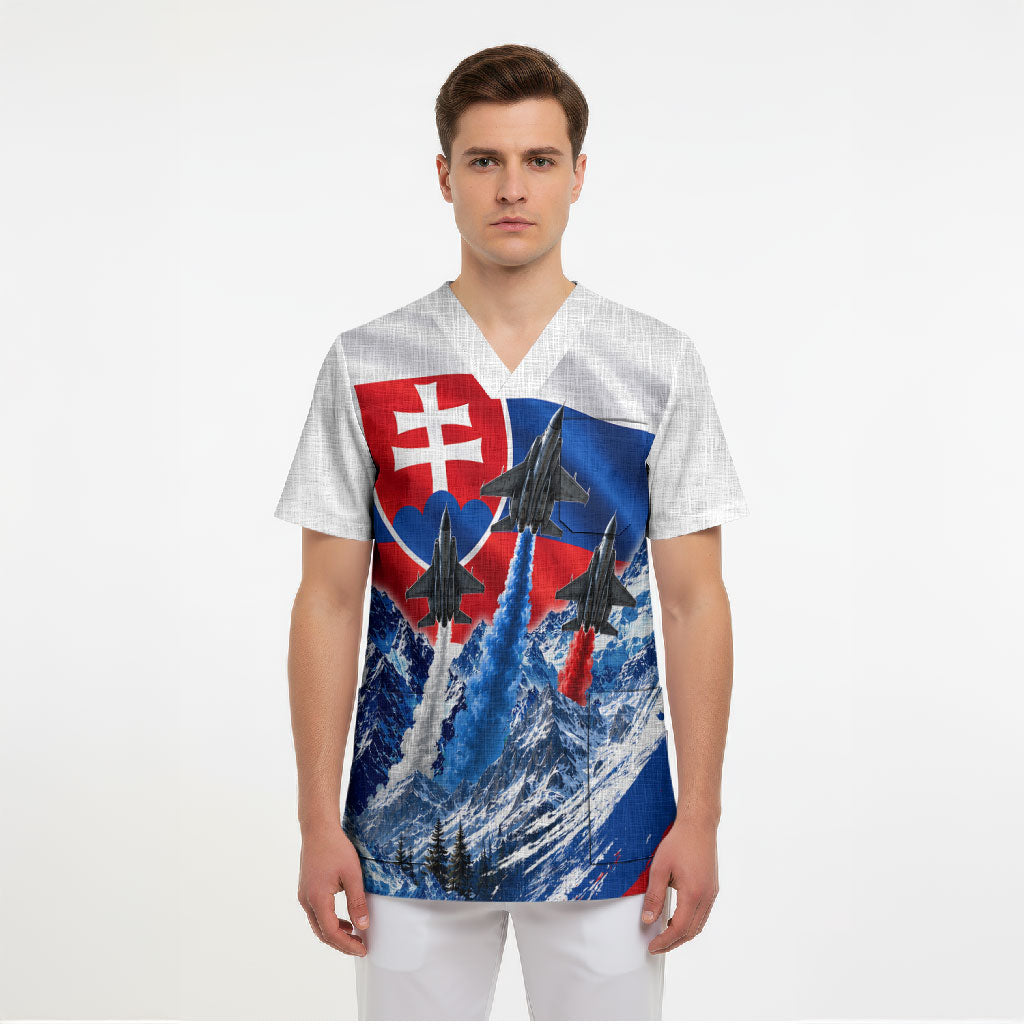 Slovakia Military Freedom Scrub Top Fighter Jets Soldier Eagle Mountain