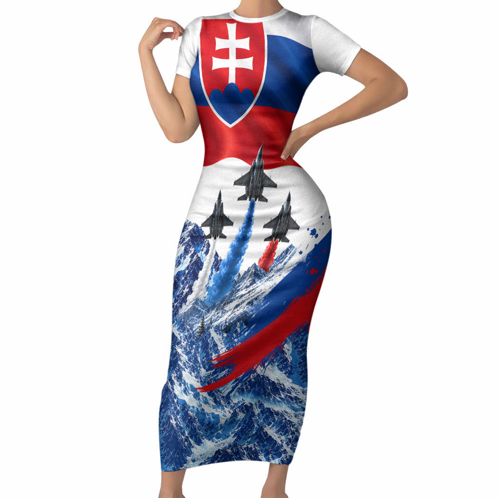 Slovakia Military Freedom Short Sleeve Bodycon Dress Fighter Jets Soldier Eagle Mountain