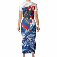 Slovakia Military Freedom Short Sleeve Bodycon Dress Fighter Jets Soldier Eagle Mountain