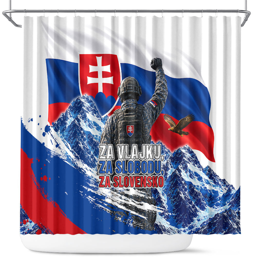 Slovakia Military Freedom Shower Curtain Fighter Jets Soldier Eagle Mountain