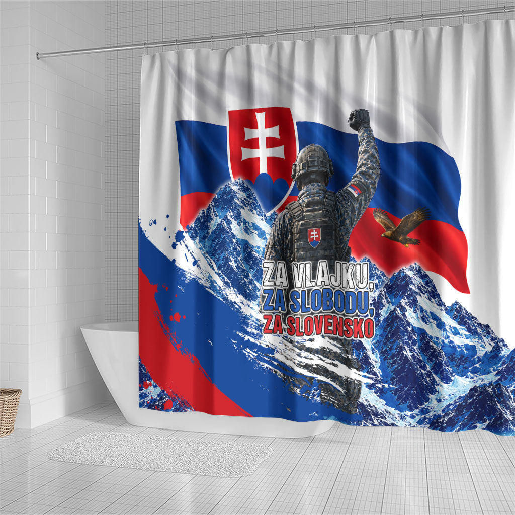 Slovakia Military Freedom Shower Curtain Fighter Jets Soldier Eagle Mountain