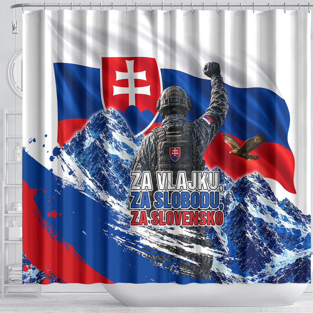 Slovakia Military Freedom Shower Curtain Fighter Jets Soldier Eagle Mountain