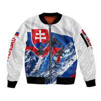 Slovakia Military Freedom Sleeve Zip Bomber Jacket Fighter Jets Soldier Eagle Mountain
