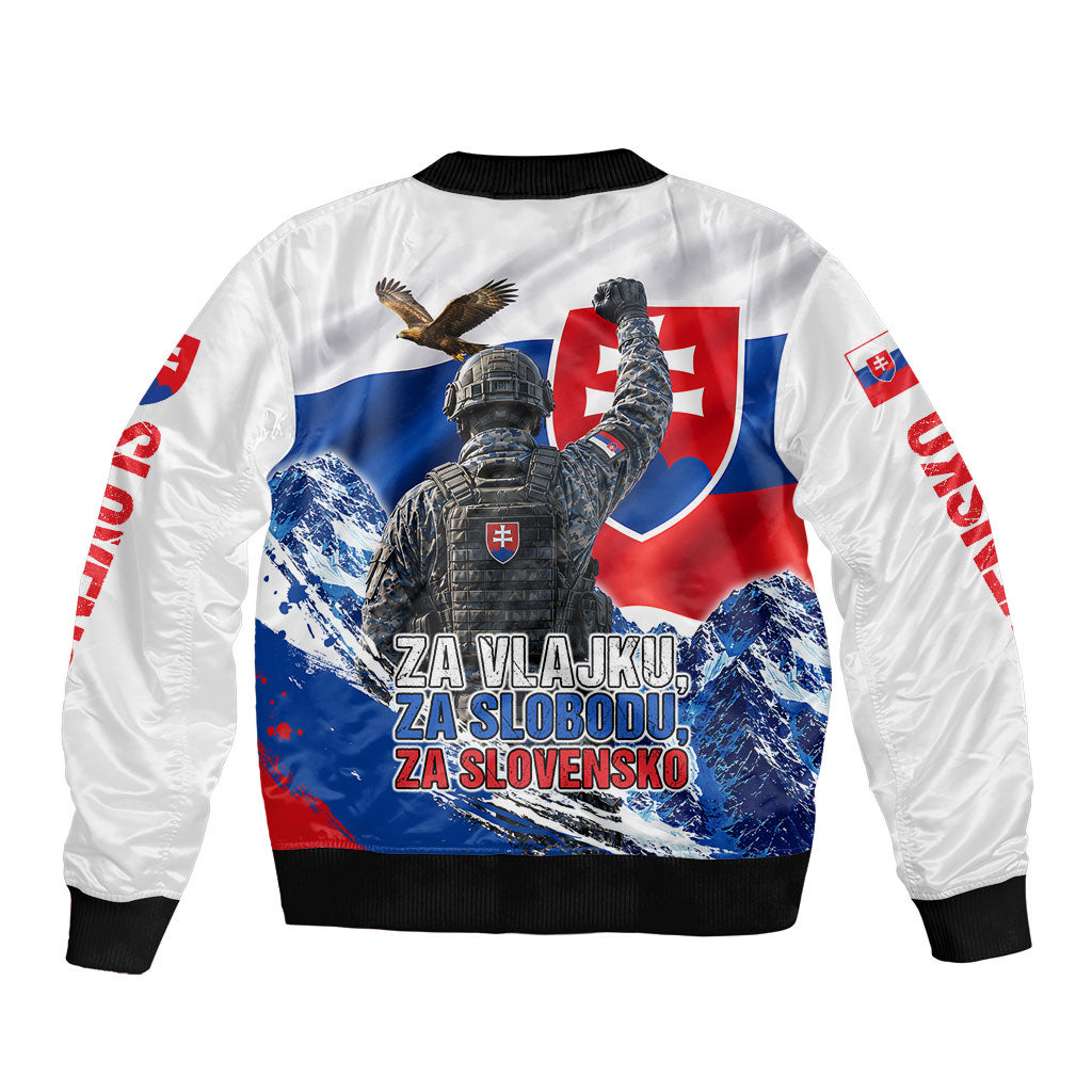 Slovakia Military Freedom Sleeve Zip Bomber Jacket Fighter Jets Soldier Eagle Mountain