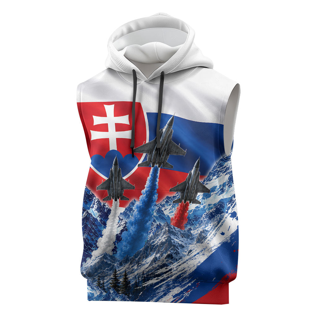 Slovakia Military Freedom Sleeveless Hoodie Fighter Jets Soldier Eagle Mountain