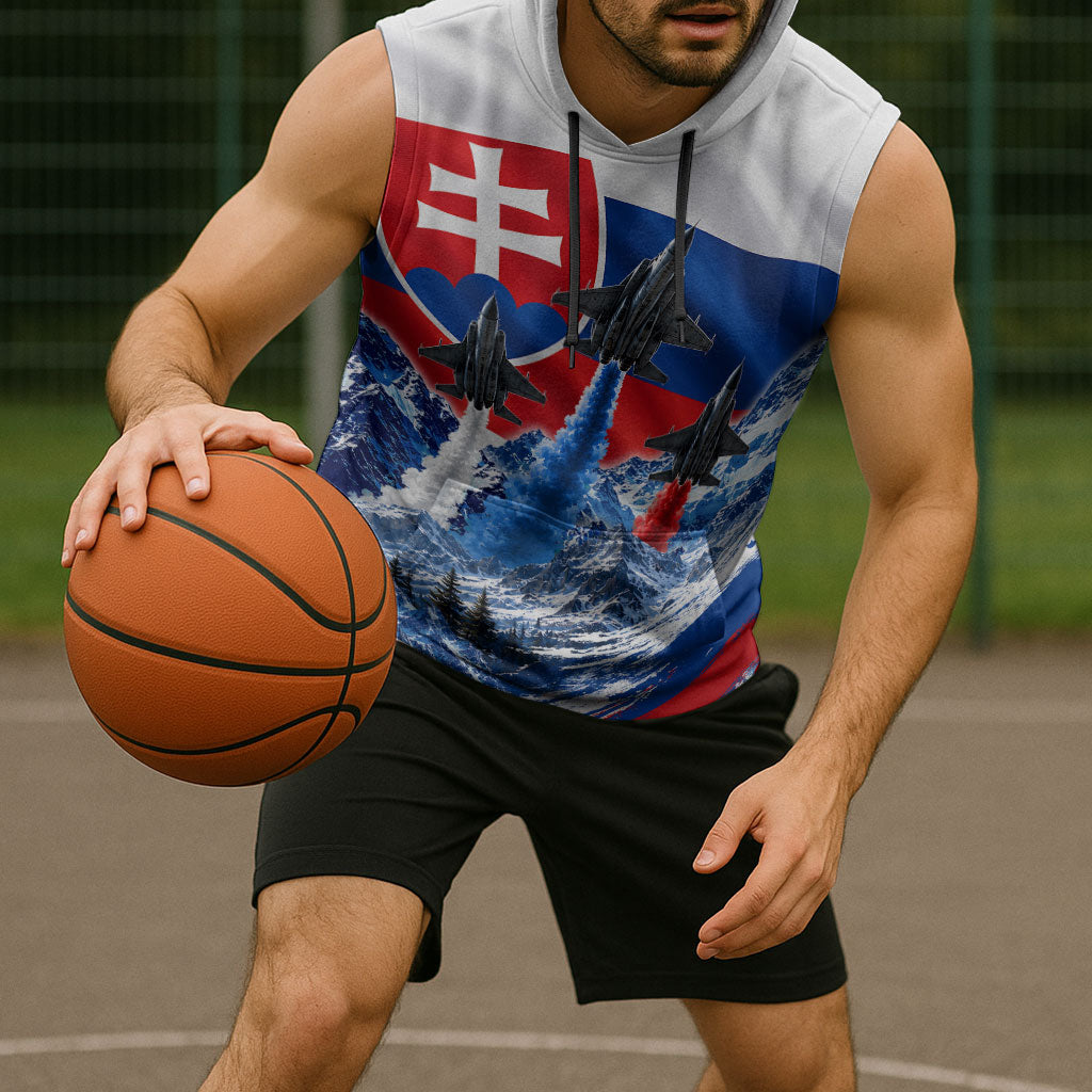 Slovakia Military Freedom Sleeveless Hoodie Fighter Jets Soldier Eagle Mountain
