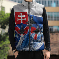 Slovakia Military Freedom Sleeveless Puffer Jacket Fighter Jets Soldier Eagle Mountain