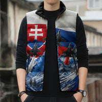 Slovakia Military Freedom Sleeveless Puffer Jacket Fighter Jets Soldier Eagle Mountain