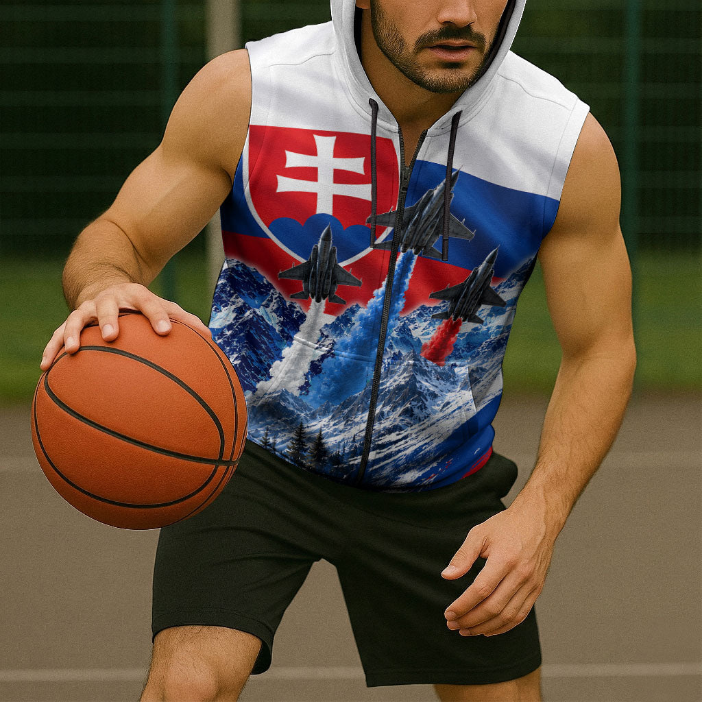Slovakia Military Freedom Sleeveless Zip Hoodie Fighter Jets Soldier Eagle Mountain