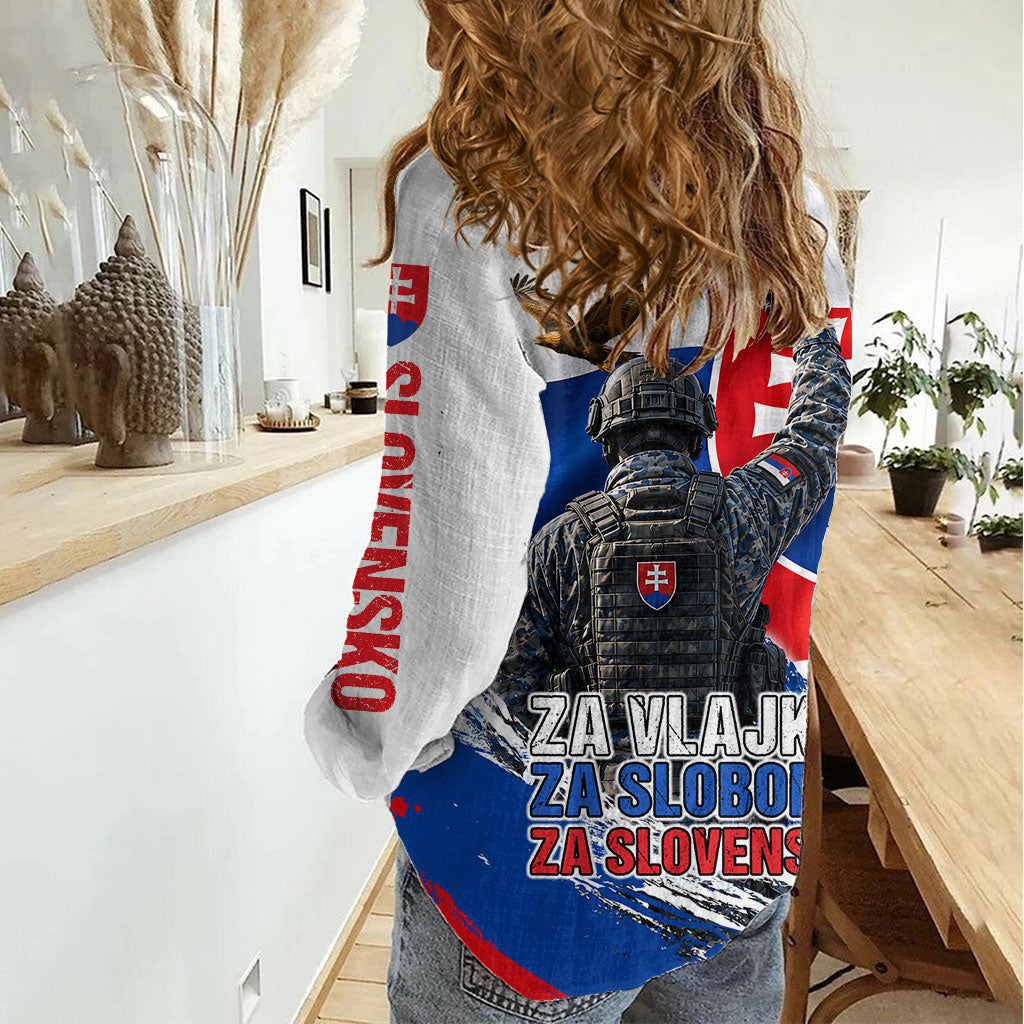 Slovakia Military Freedom Women Casual Shirt Fighter Jets Soldier Eagle Mountain