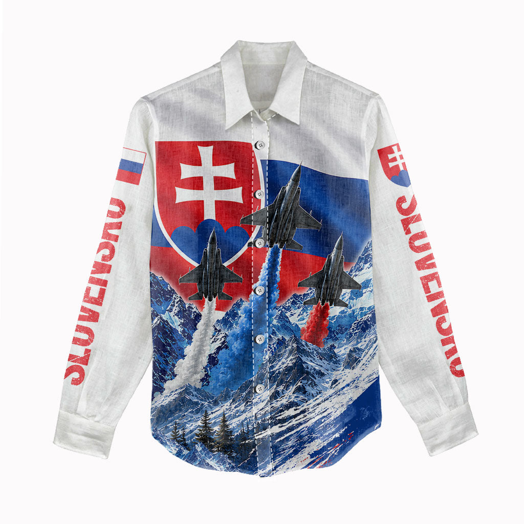 Slovakia Military Freedom Women Casual Shirt Fighter Jets Soldier Eagle Mountain