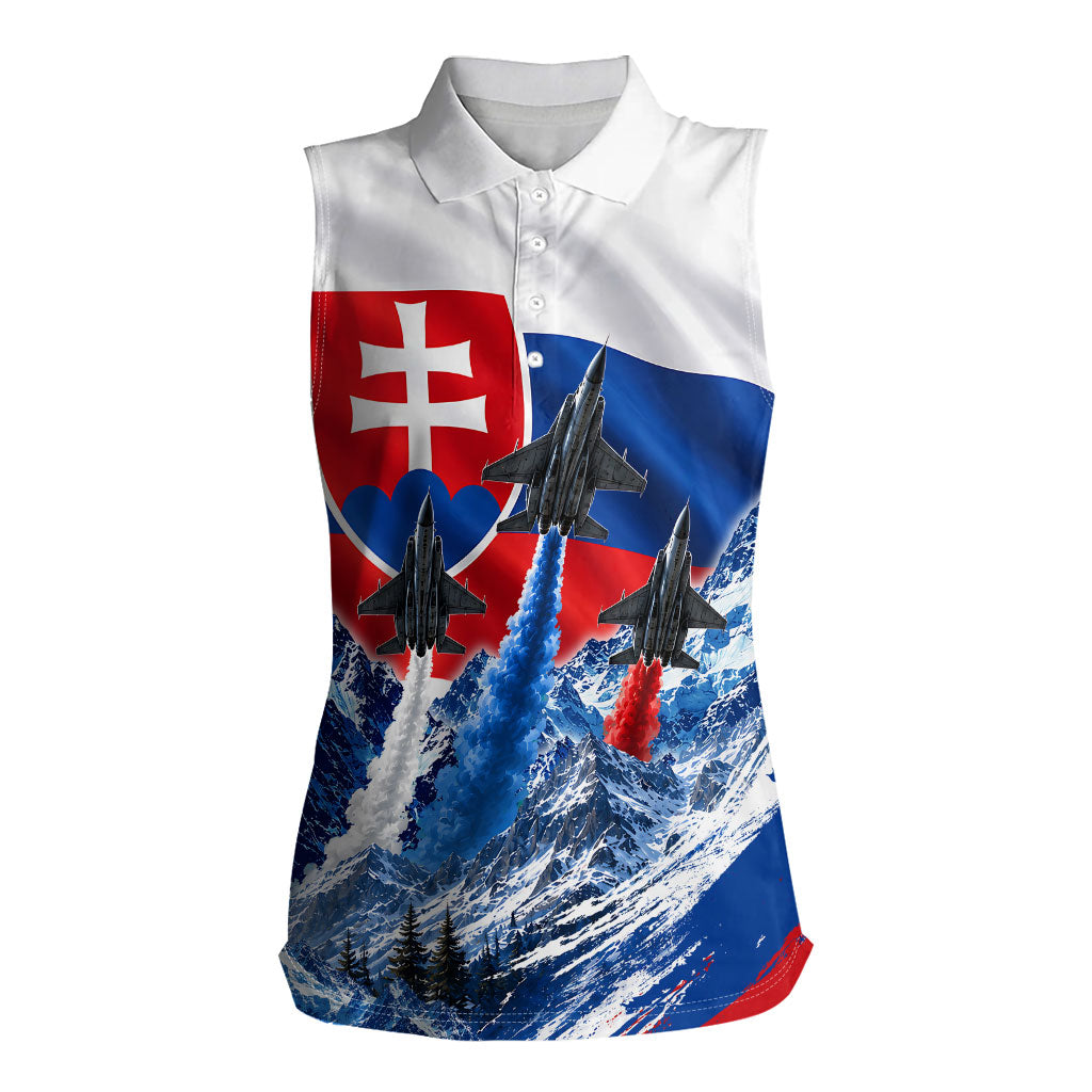 Slovakia Military Freedom Women Sleeveless Polo Shirt Fighter Jets Soldier Eagle Mountain