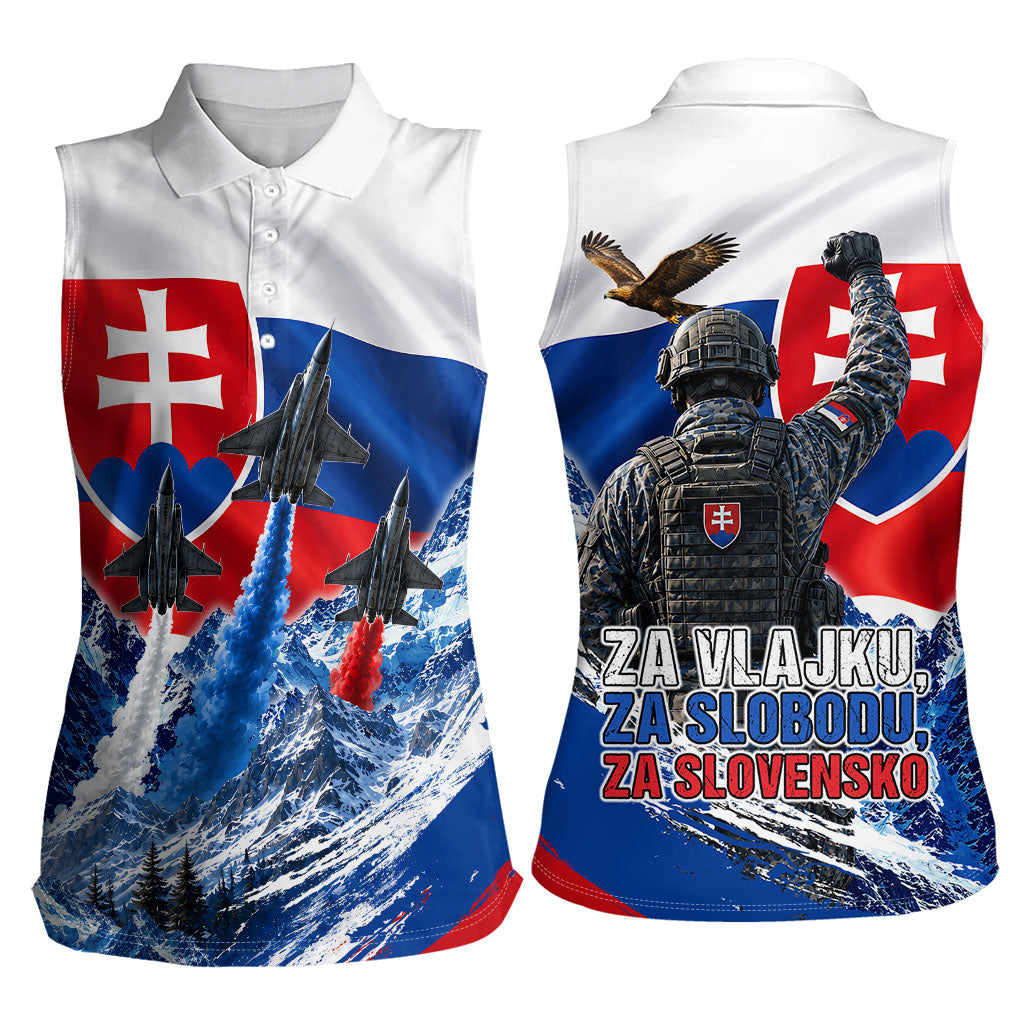 Slovakia Military Freedom Women Sleeveless Polo Shirt Fighter Jets Soldier Eagle Mountain
