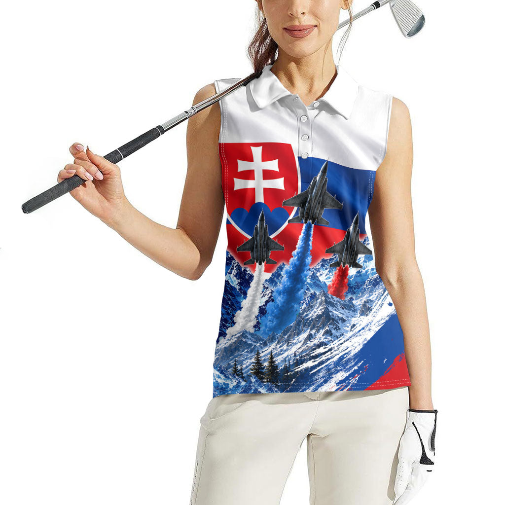 Slovakia Military Freedom Women Sleeveless Polo Shirt Fighter Jets Soldier Eagle Mountain