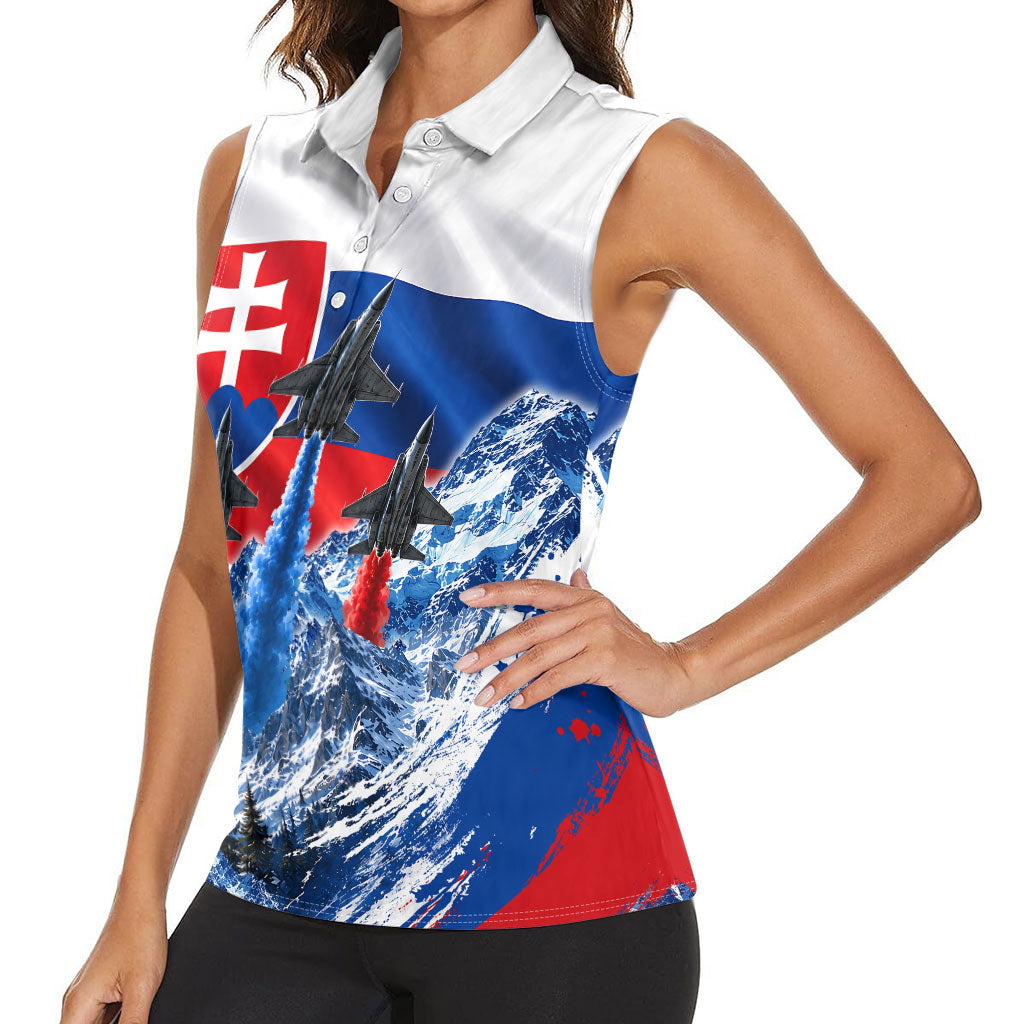 Slovakia Military Freedom Women Sleeveless Polo Shirt Fighter Jets Soldier Eagle Mountain