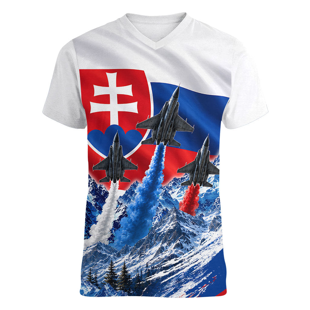 Slovakia Military Freedom Women V-Neck T-Shirt Fighter Jets Soldier Eagle Mountain