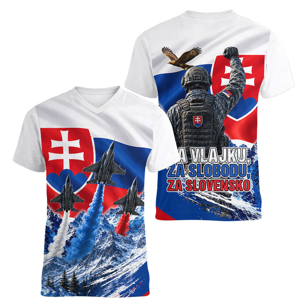 Slovakia Military Freedom Women V-Neck T-Shirt Fighter Jets Soldier Eagle Mountain