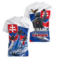 Slovakia Military Freedom Women V-Neck T-Shirt Fighter Jets Soldier Eagle Mountain