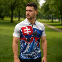 Slovakia Military Freedom Zipper Polo Shirt Fighter Jets Soldier Eagle Mountain